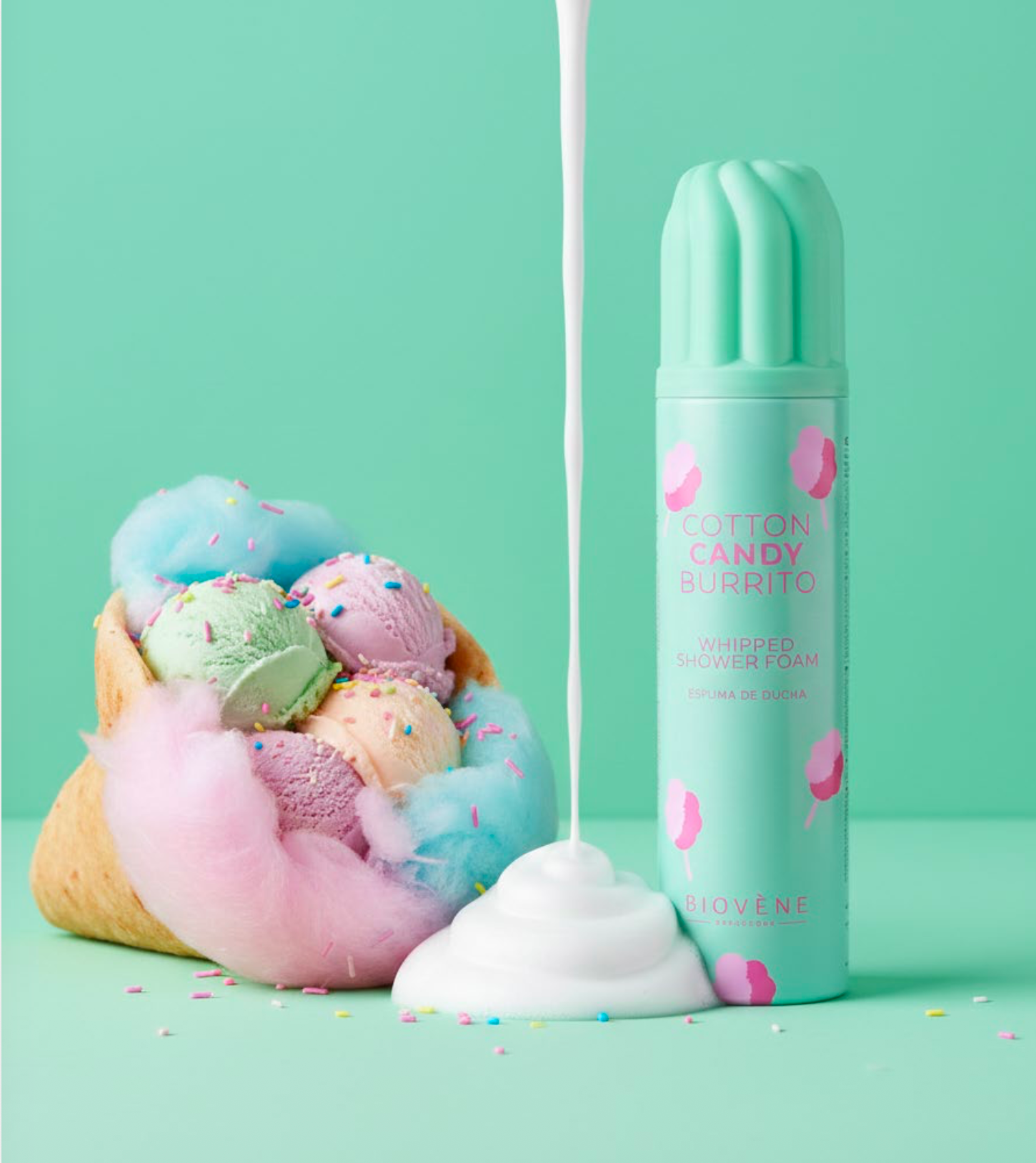 Lot de 6 pièces - Mousse de Douche Cotton Candy Burrito 250ml - Biovene Barcelona