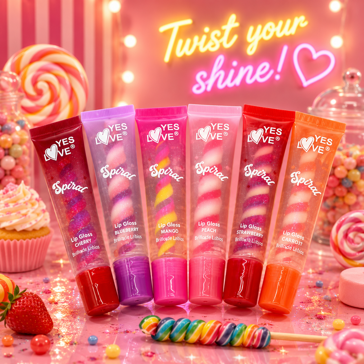 Lot de 24 Pièces - LipGloss Spiral 6 couleurs pailletées - Yes love