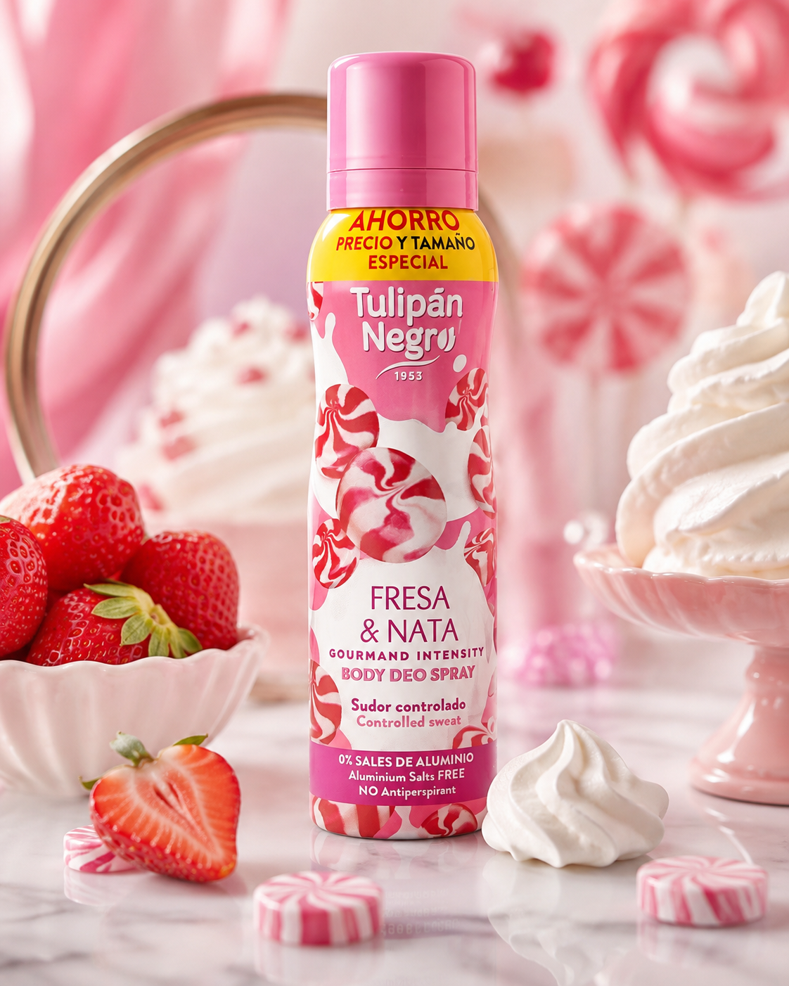 Lot de 12 Pièces - Déodorant Spray Fraise & Chantilly 150ml - Tulipan Negro