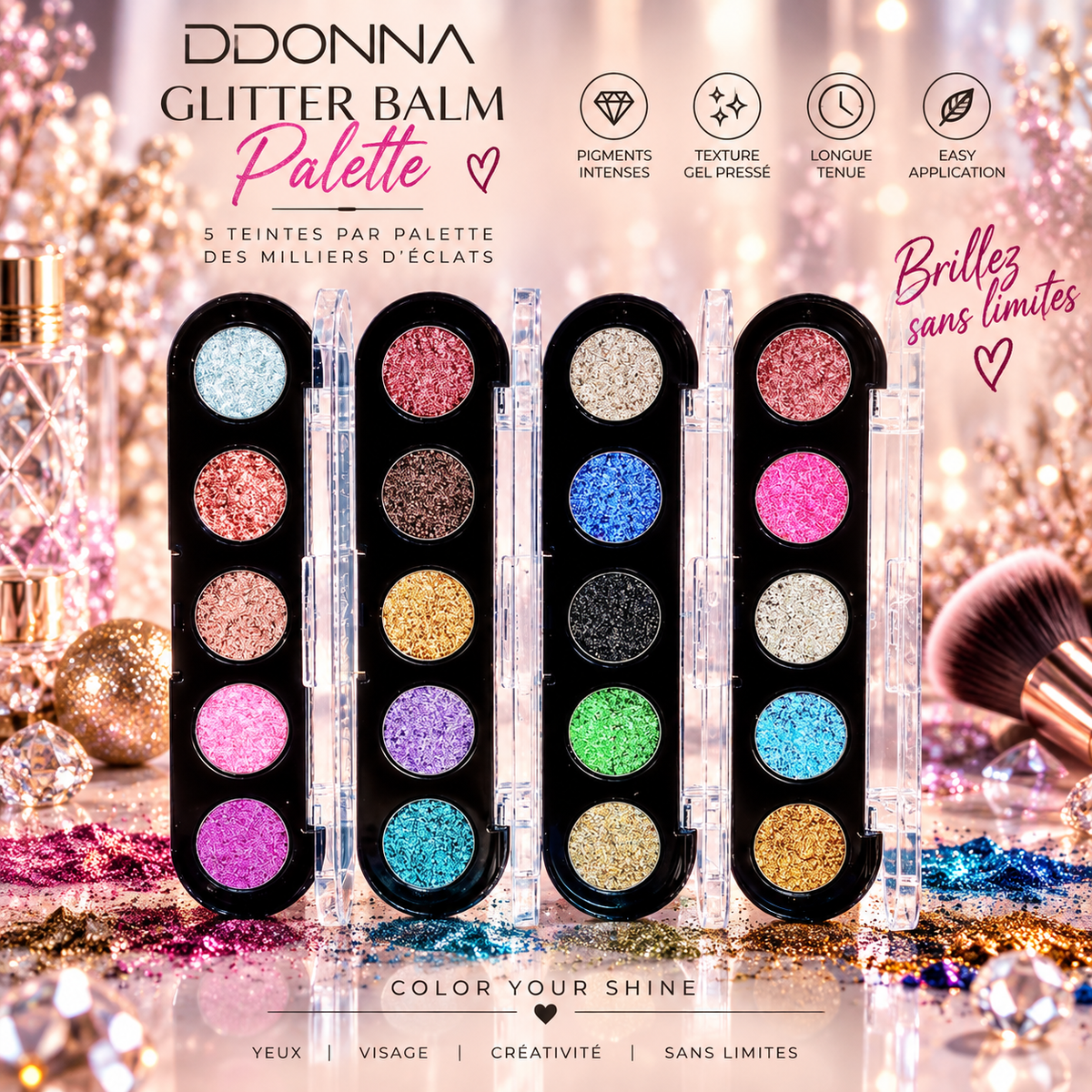 Lot de 24 Pièces - Fards Gel Pailleté 5 Couleurs - D'Donna