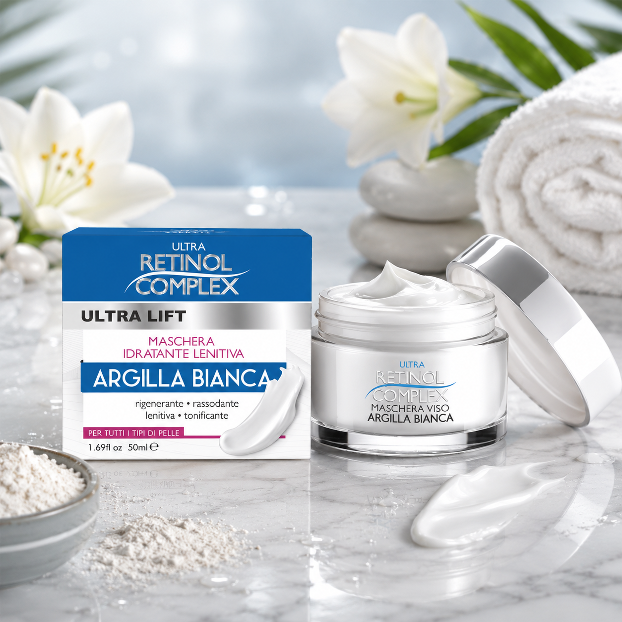 Retinol complex moisturizing face mask with white clay