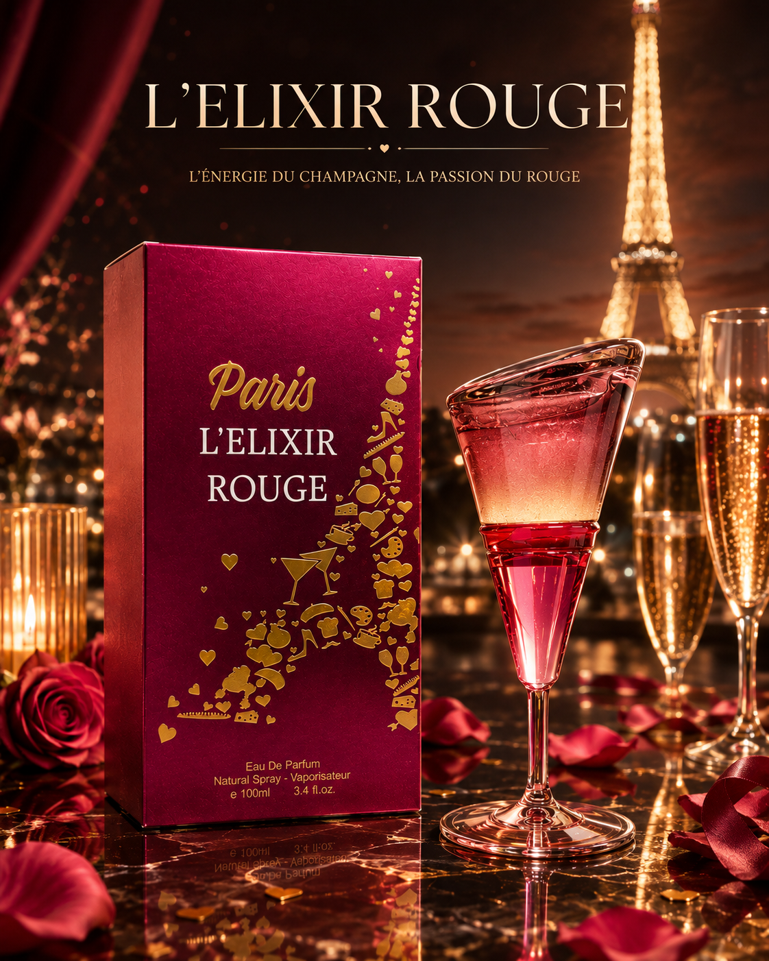 Lot de 6 Pièces - Eau de Parfum Paris L'Elixir Rouge 100ml Pour Femme - Fragrance Couture