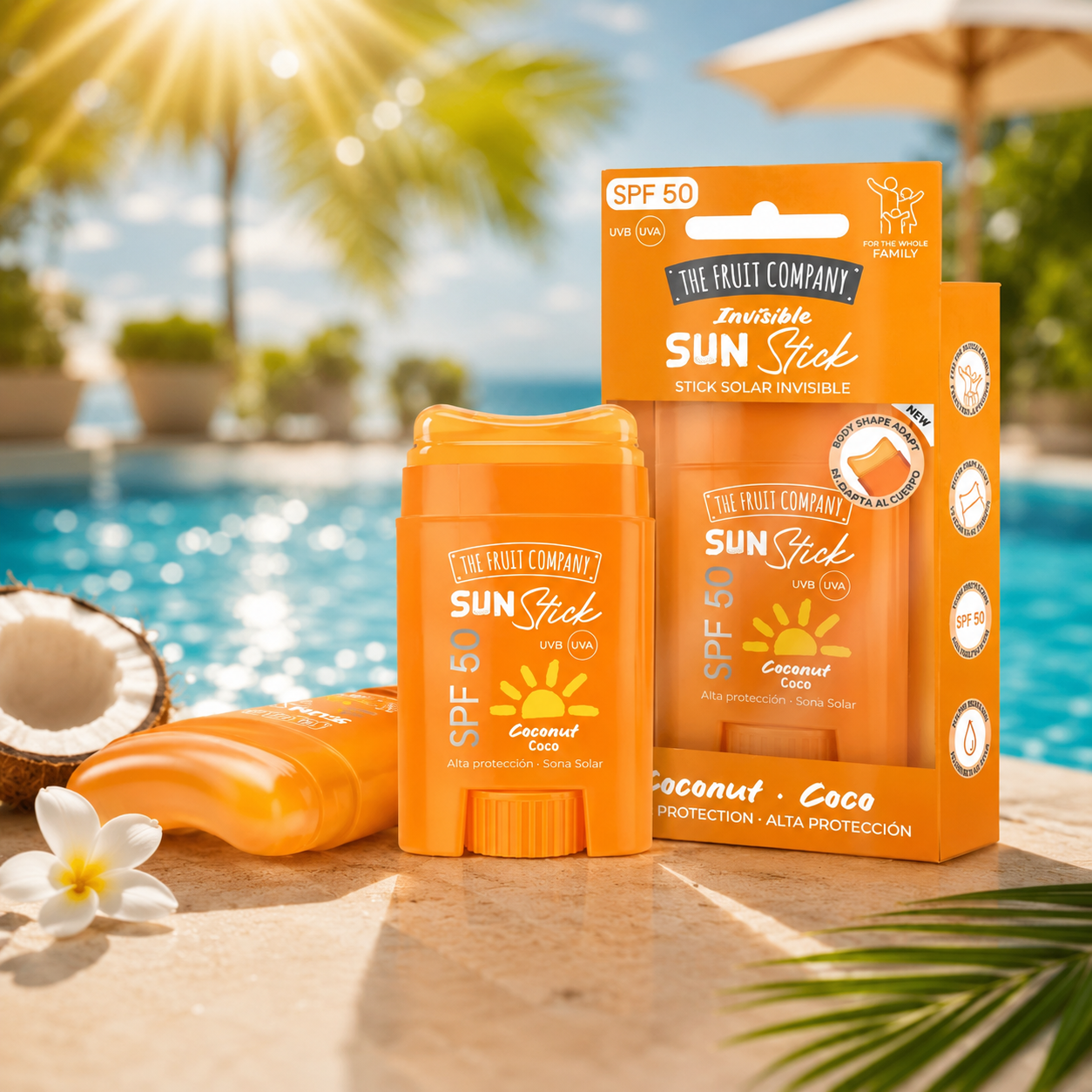 Lot de 6 Pièces - Stick Solaire SPF 50 Haute Protection Coco Water Résistant - The Fruit Company