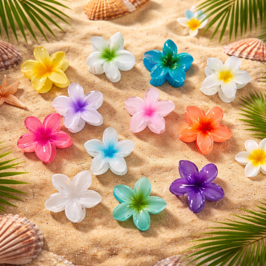 Lot de 12 Pièces - Pince à Cheveux Fleur de Monoi 12 Couleurs