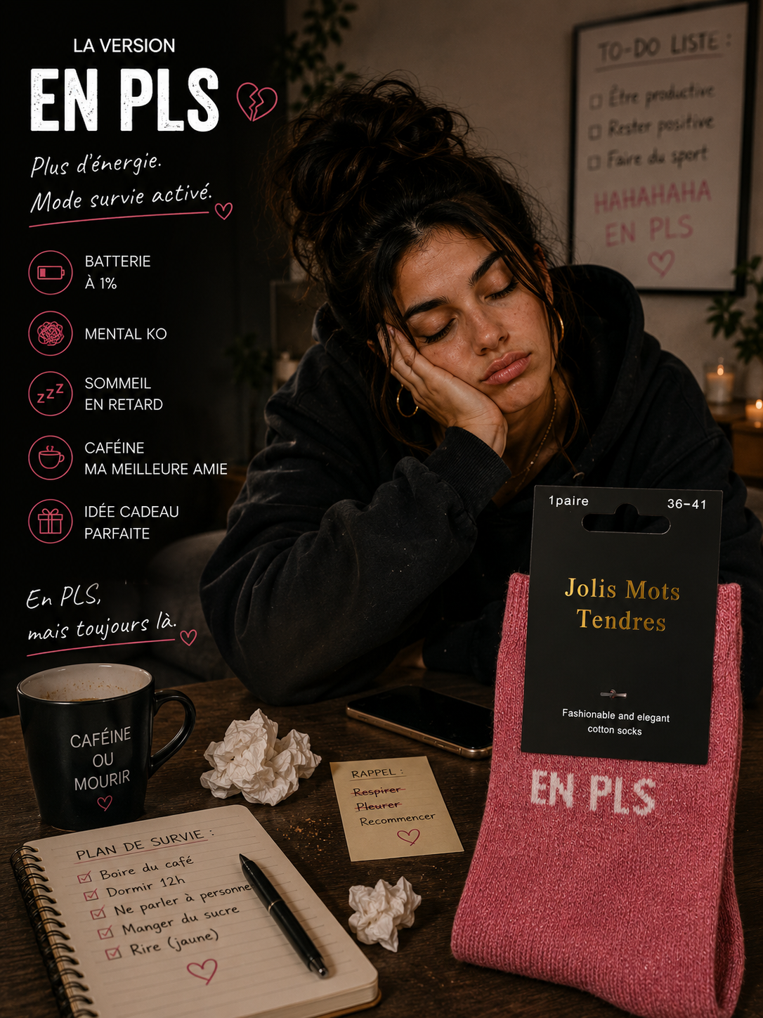 Lot De 5 Pièces - Paire de Chaussettes Fun " EN PLS" roses - Jolis Mots Tendres
