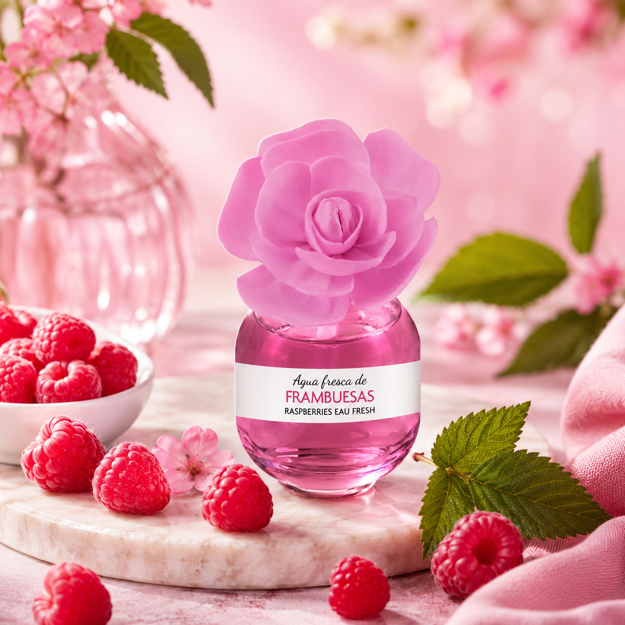 Lot de 5 Pièces - Fleur Diffuseur de Parfum Framboise "Gamme Agua Fresca" 60ml - Ambar