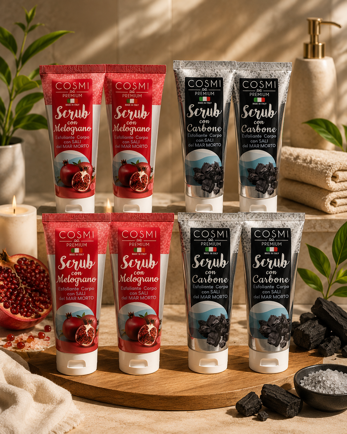 Lot de 8 Pièces - Body Scrub Charbon & Grenade 100ml - Cosmi Premium