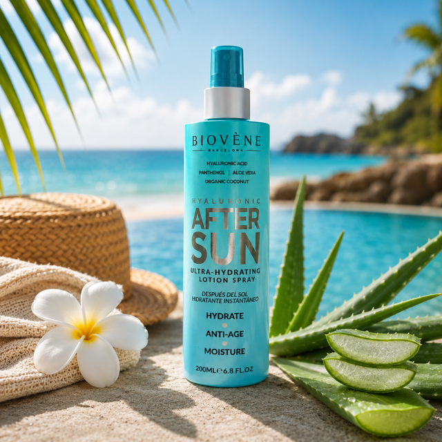 Lot de 6 Pièces - Spray Après-Soleil Ultra-Hydratant À L'Acide Hyaluronique Aloe Vera & Panthénol  200 ml - Biovene Barcelona