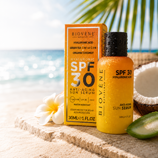 Lot de 6 Pièces - Sérum Solaire Visage SPF30 à L' Acide Hyaluronique  Anti-Âge 30 ml - Bioven Barcelona