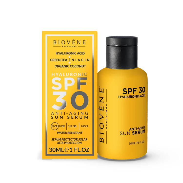 Lot de 6 Pièces - Sérum Solaire Visage SPF30 à L' Acide Hyaluronique  Anti-Âge 30 ml - Bioven Barcelona