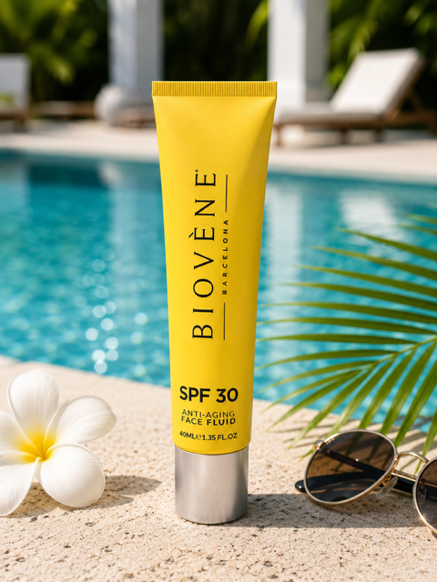 Lot de 6 Pièces - Fluide Solaire Visage SPF30 Acide Hyaluronique Haute Protection Anti-Âge – 40 ml - biovene Barcelona