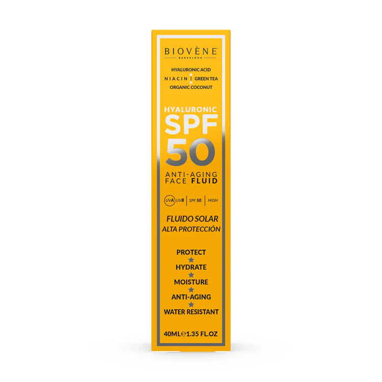 Lot de 6 Pièces - Fluide Solaire Visage SPF 50 Anti-Âge à L'Acide Hyaluronique 40ml - Biovene Barcelona