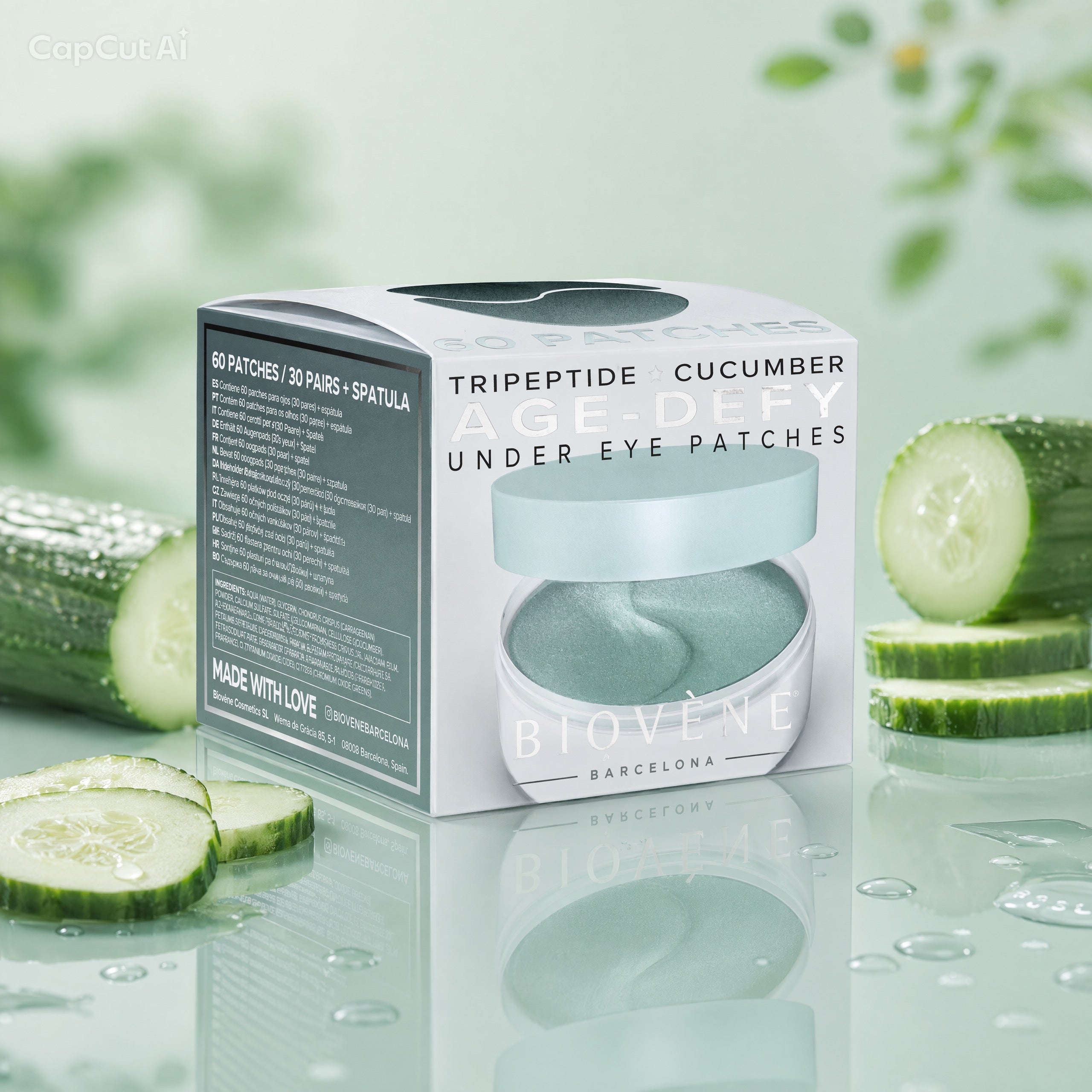 Lot de 6 Pièces - Patchs Age Defy contour des yeux Tripeptide & Concombre – 60 patchs – Biovène Barcelona