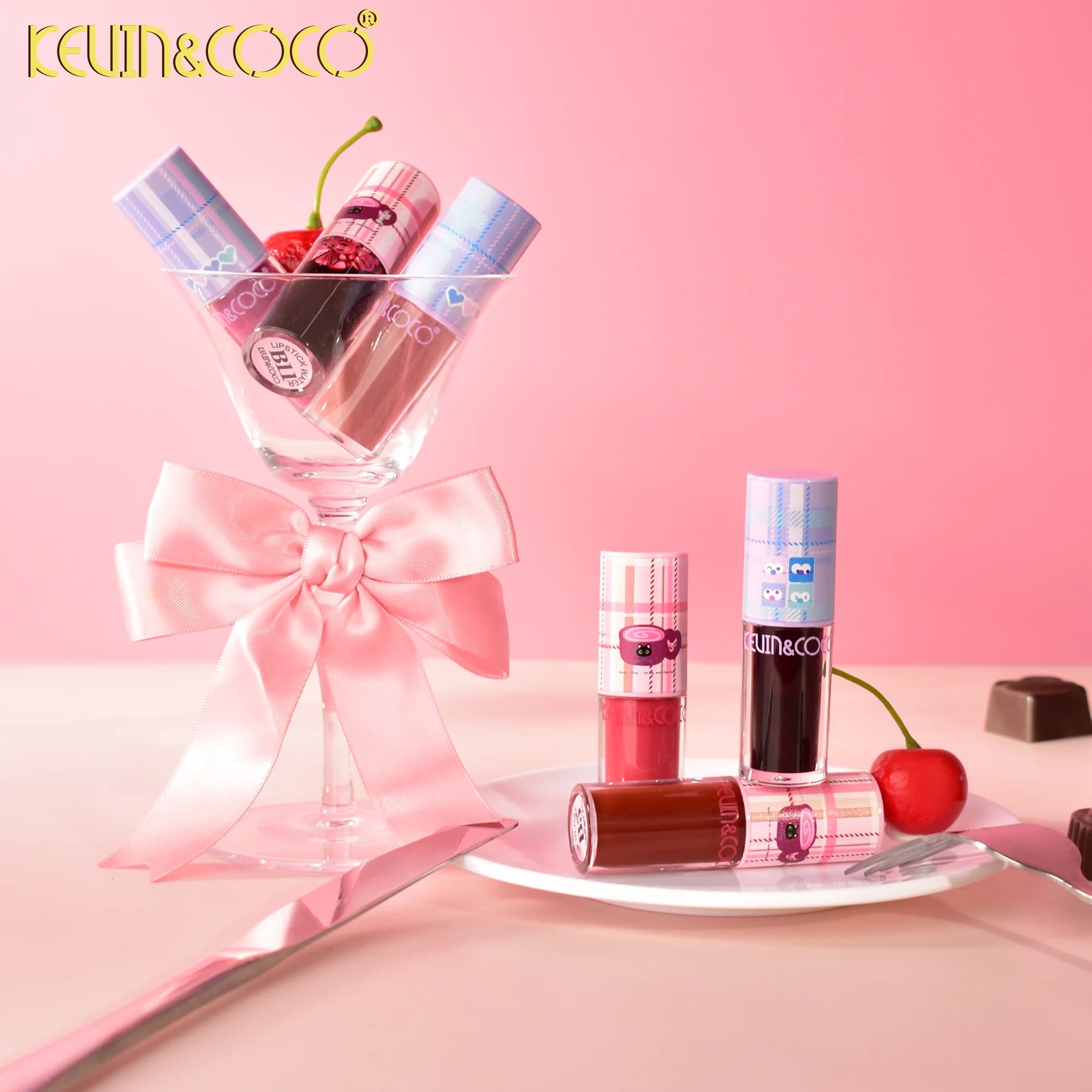 Lot de 12 Pièces - Lip Gloss Plaid Coffee 3 Couleurs - Kevin & Coco