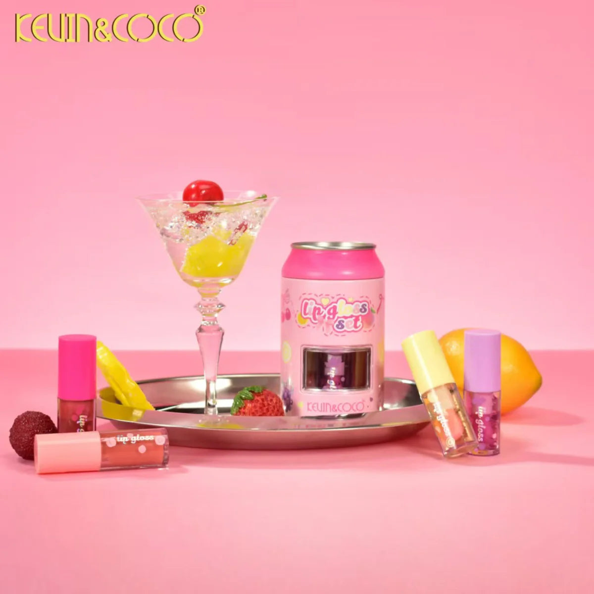 Set of 12 pieces - Fruit Satin Lip Gloss Can Gift Set - Kevin & Coco