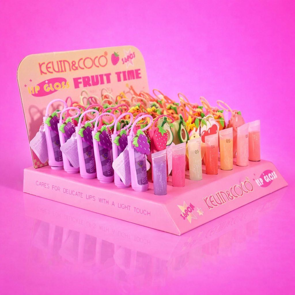🍓 Lot de 36 Lip Gloss Fruit Time – Présentoir Fruits - Kevin & Coco