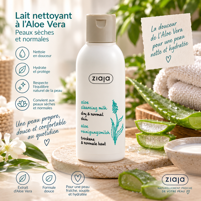 Lot de 6 Pièces - Lait Nettoyant Pour Peau Sèche à L'Aloe Vera 200ml