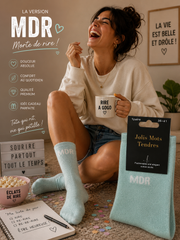 Lot De 5 Pièces - Paire De Chaussettes Fun "MDR" Vert D'Eau - Jolis Mots Tendres