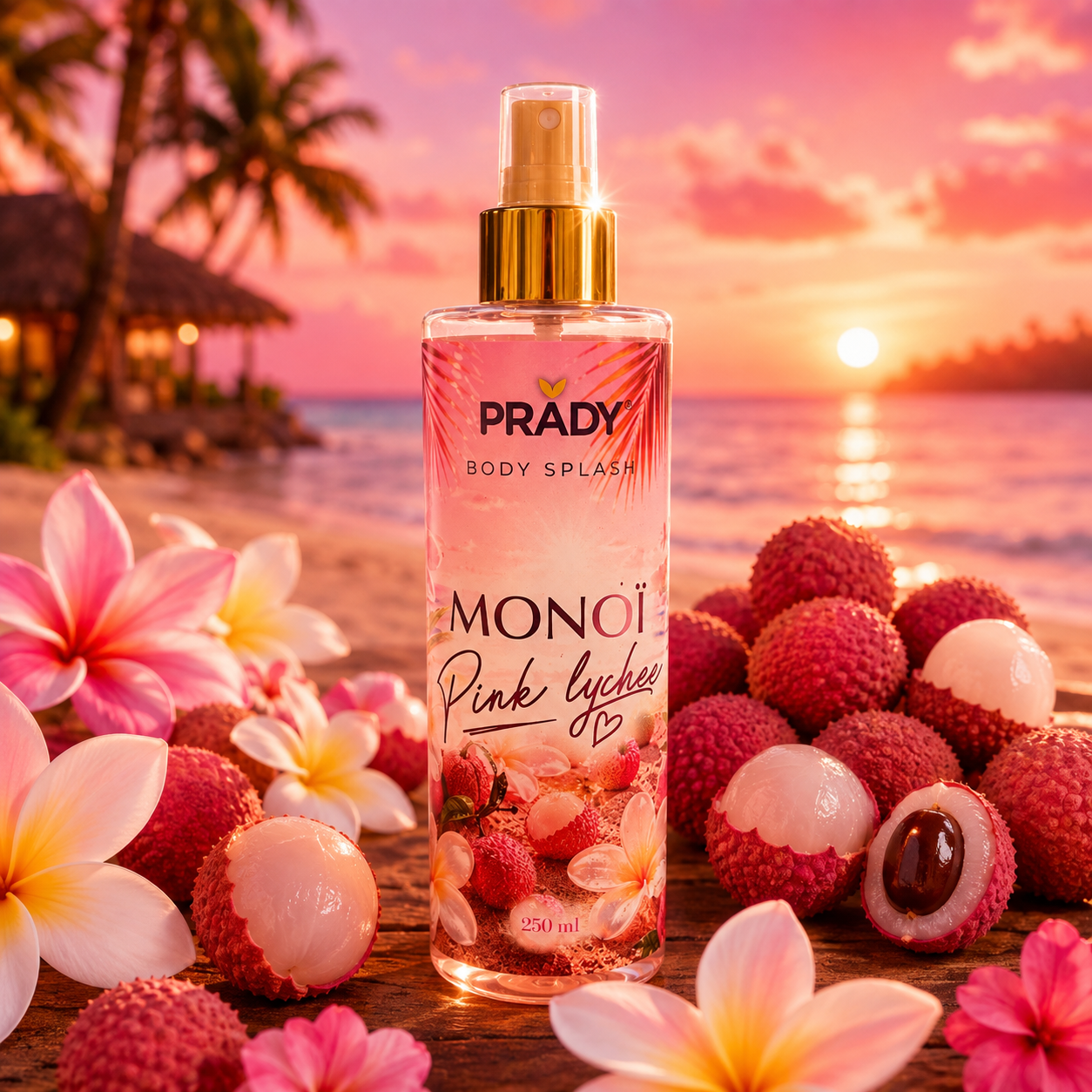 Lot de 12 Pièces - Brume Corps & Cheveux Monoi Pink Lychee 250ml - Prady