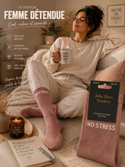 Lot de 5 Pièces - Paire de Chaussette " No Stress" Rose Clair - Jolis Mots Tendres