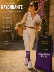 Lot de 5 Pièces - Paire de Chaussette Fun "RAYON DE SOLEIL" Violette - Jolis Mots Tendres