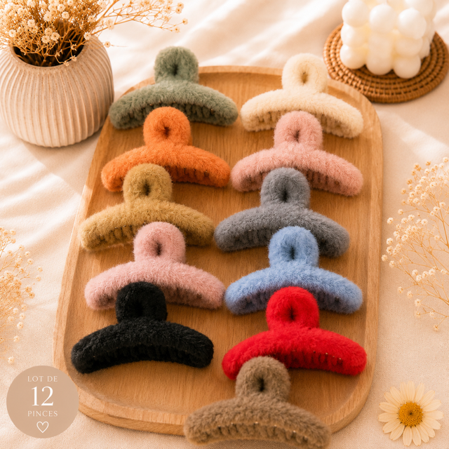 Lot de 12 - Pinces à Cheveux Fourrure