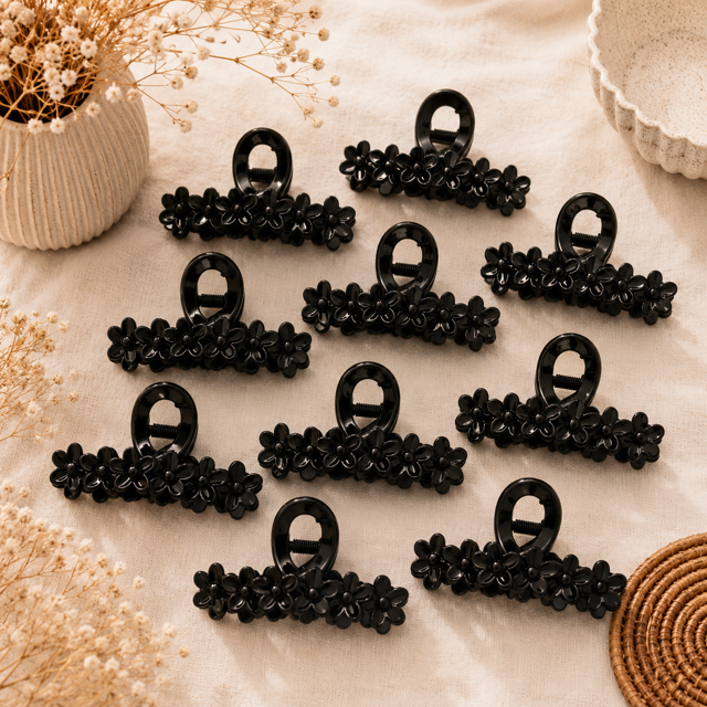 Lot de 12 - Pinces Cheveux Fleur Noire Élégantes