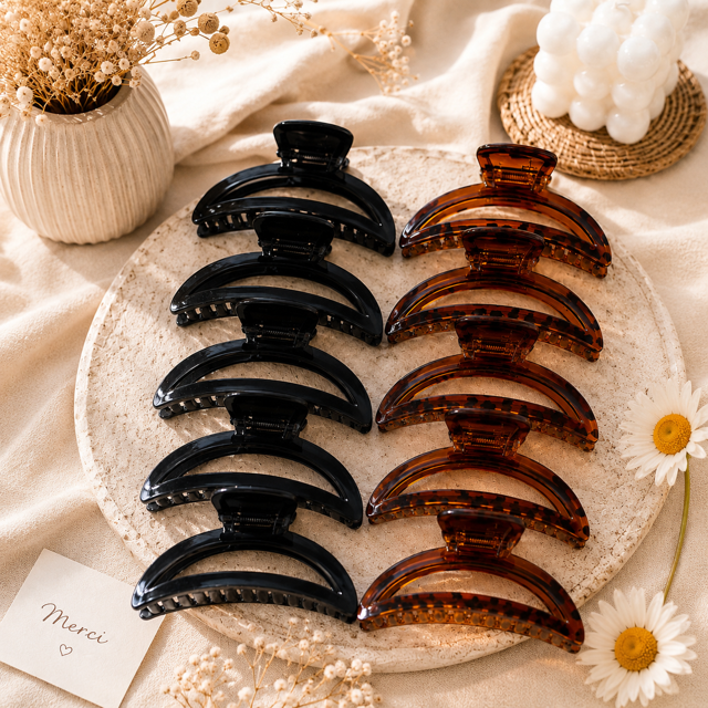 Lot de 12 - Grandes Pinces à Cheveux Noir & Marron