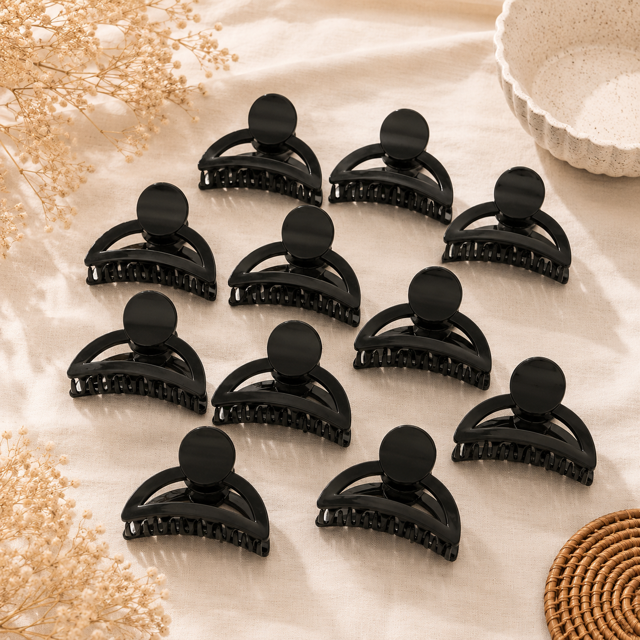 Lot de 12 - Pinces à Cheveux Rondes Noires Élégantes