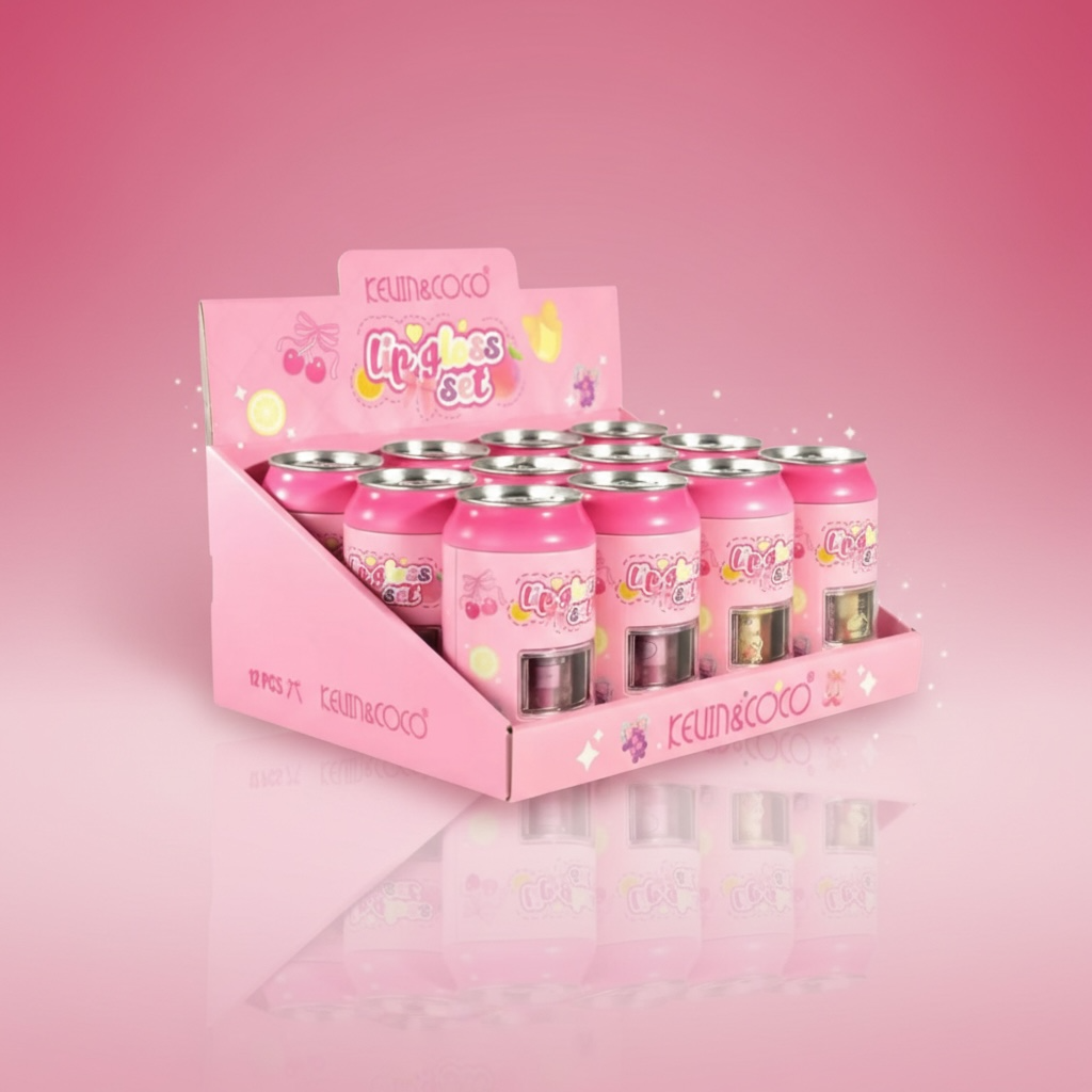 Lot de 12 pièces - Coffret Canette Lip Gloss Fruit Satin - Kevin & Coco