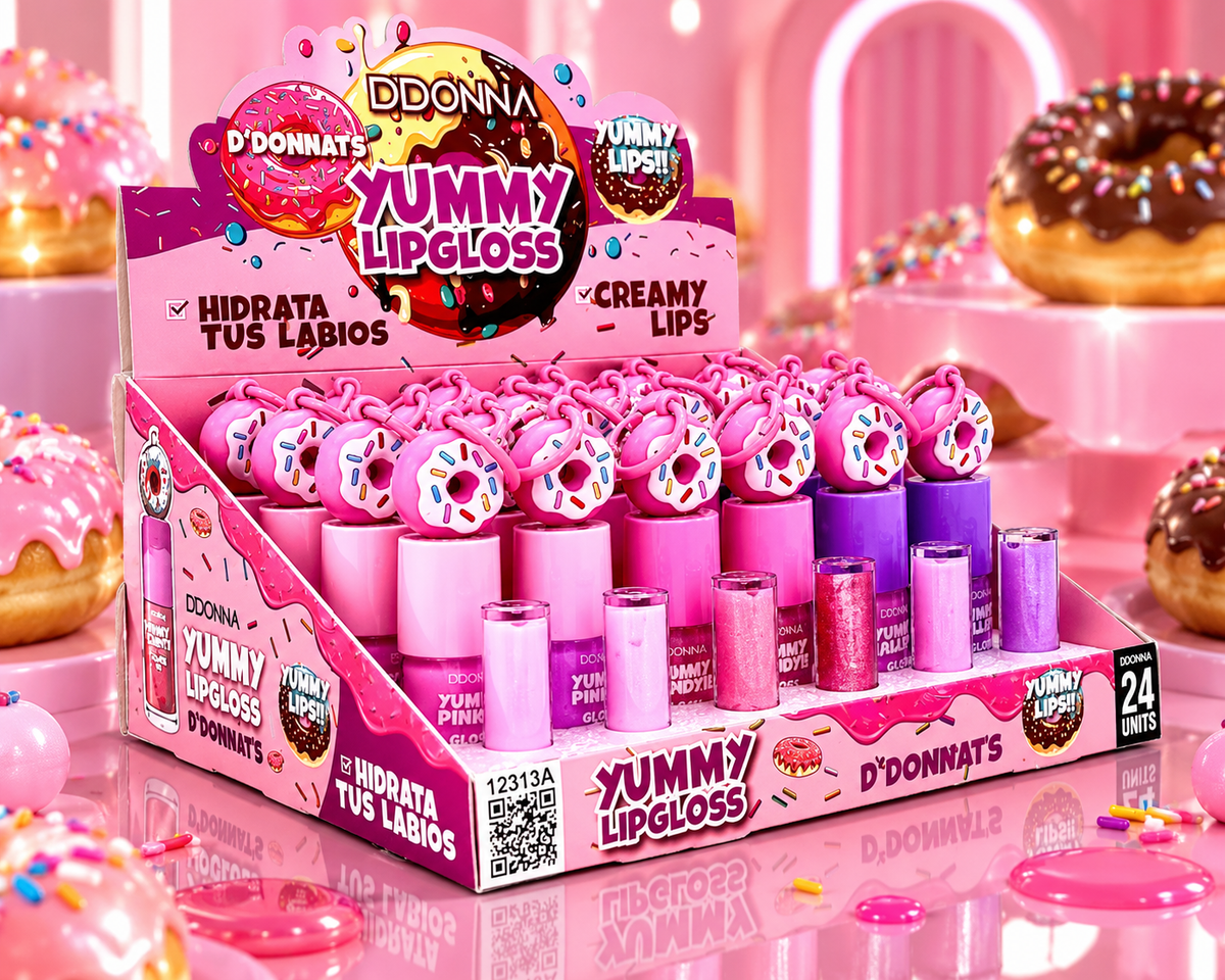 Lot de 24 Pièces - Yummy Lipgloss Donuts – Gloss à Lèvres Kawaii – 6 Couleurs – D'Donna