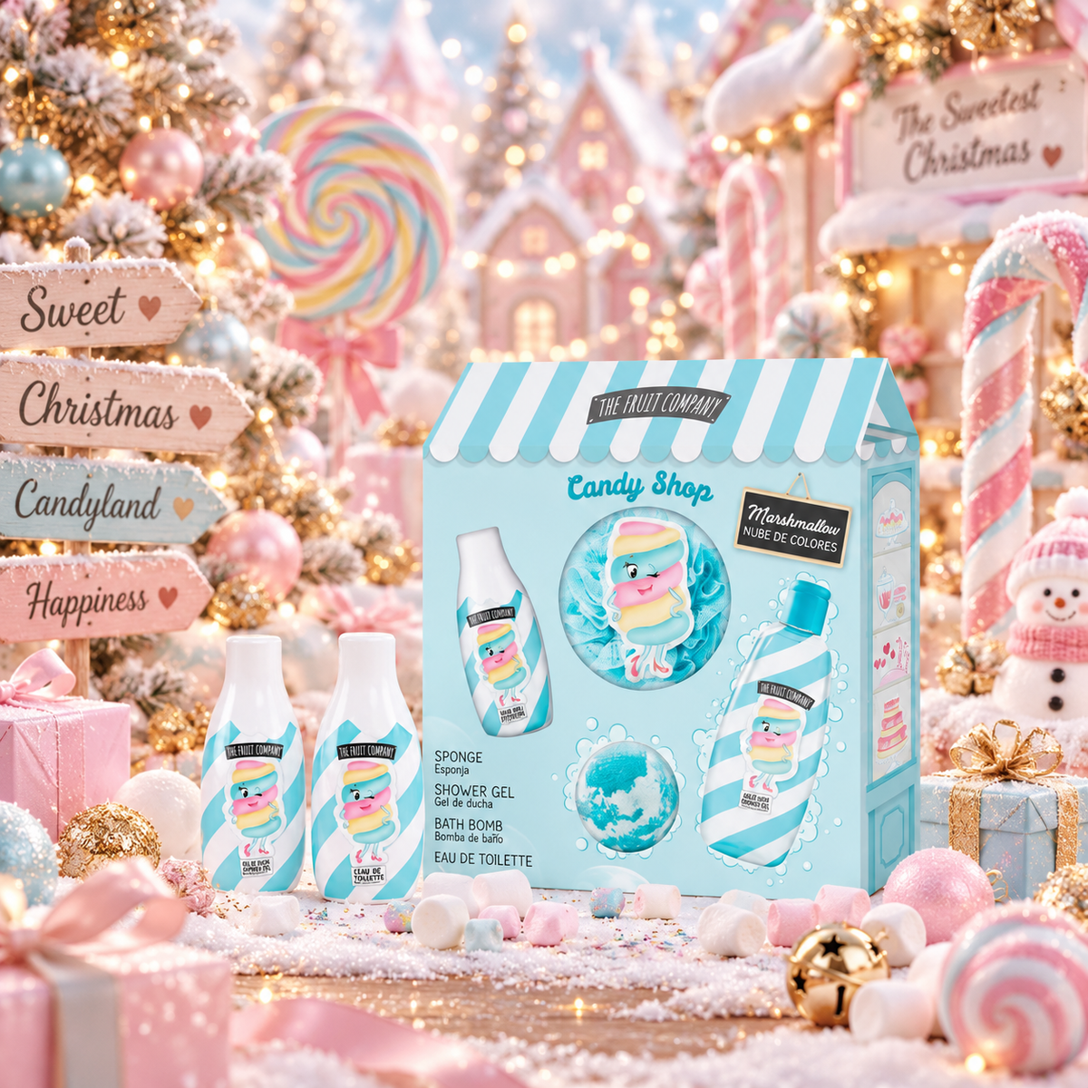 Lot de 3 Coffret - Coffret Noël de Bain 4 pièces Candy Shop Guimauve - The fruit company