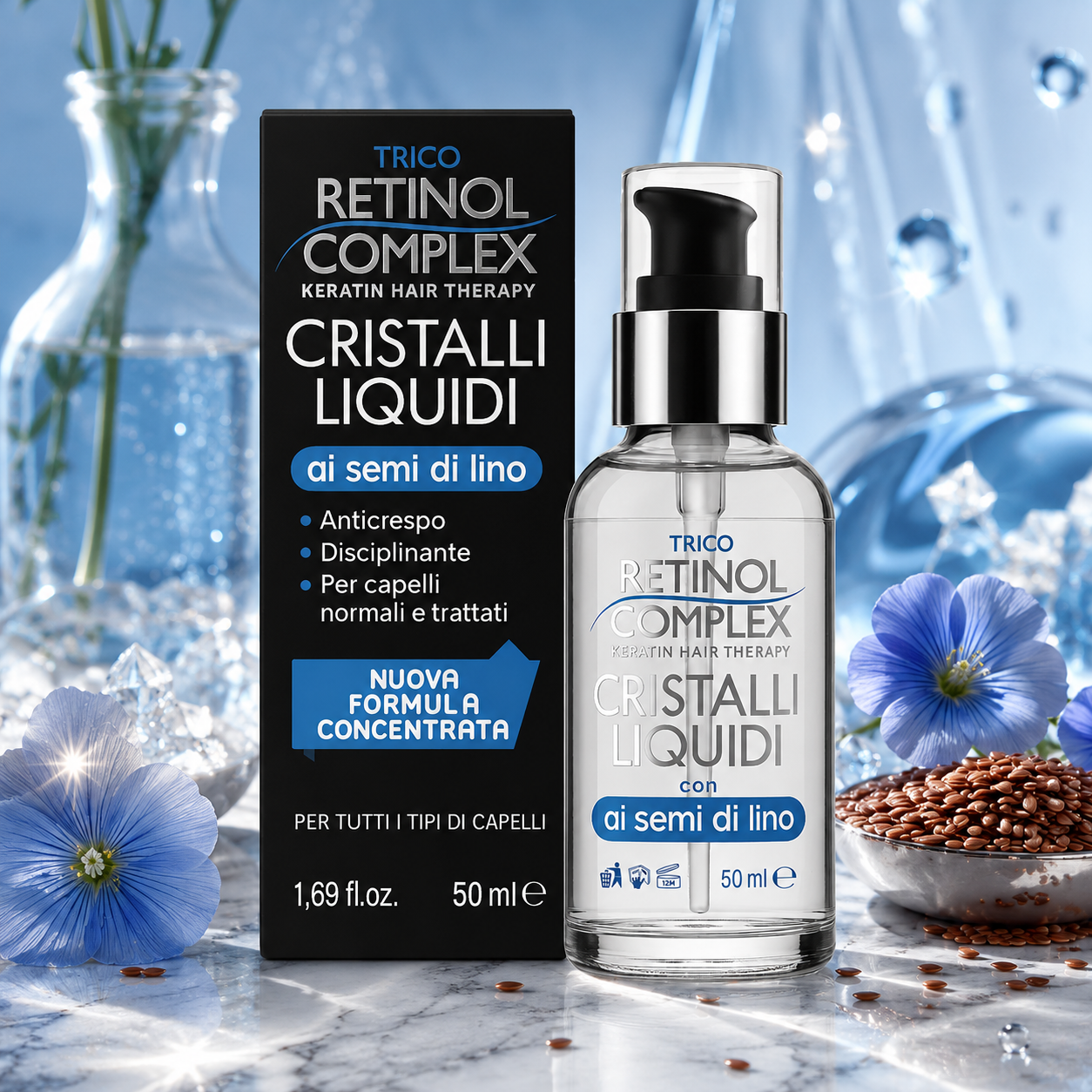 Lot de 6 Pièces - Sérum Capillaire Cristaux Liquides Aux Graines de Lin 50ml / 401 - Retinol Complex