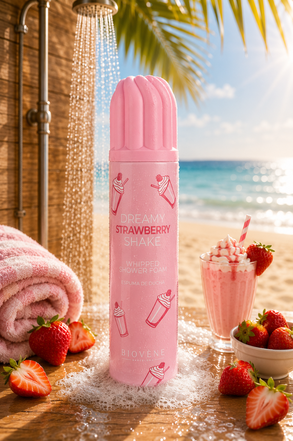 Lot de 6 Pièces - Mousse de Douche Dreamy Strawberry Shake 250ml - Biovene Barcelona
