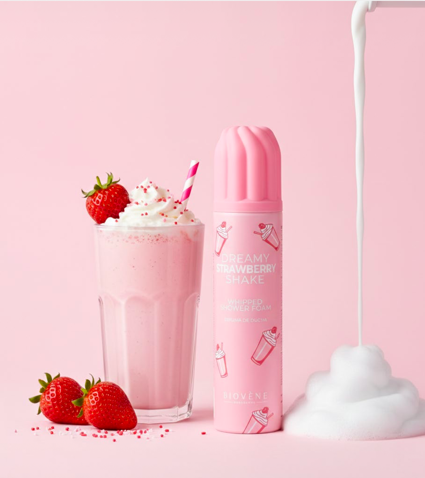Lot de 6 Pièces - Mousse de Douche Dreamy Strawberry Shake 250ml - Biovene Barcelona