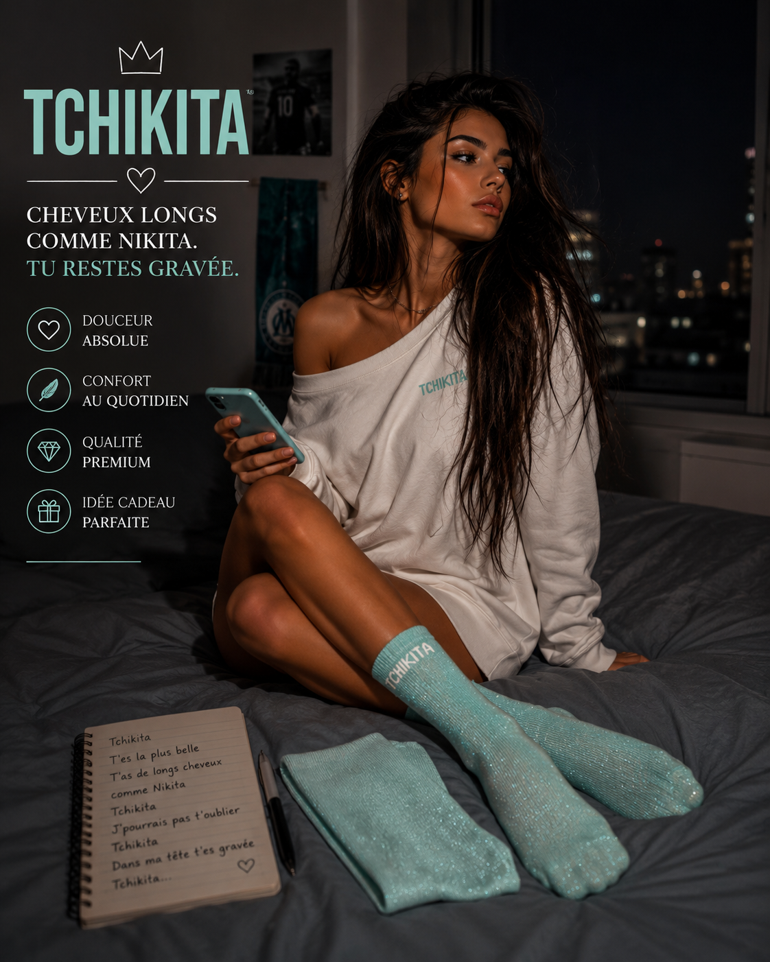 Lot De 5 Pièces - Paire De Chaussettes Fun " TCHIKITA" Vert D'Eau - Jolis Mots Tendres