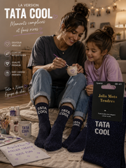 Lot De 5 Pièces - Paire De Chaussettes Fun "TATA COOL" Bleu Nuit - Jolis Mots Tendres
