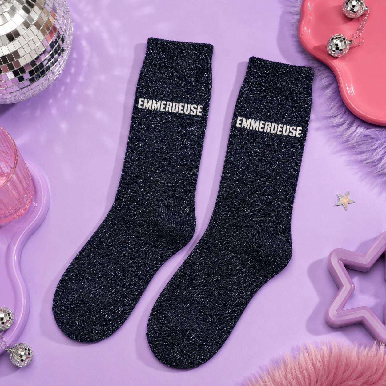 Lot de 5 Pièces - Paire de Chaussettes Fun "EMMERDEUSE" Bleu Nuit - Jolis Mots Tendres