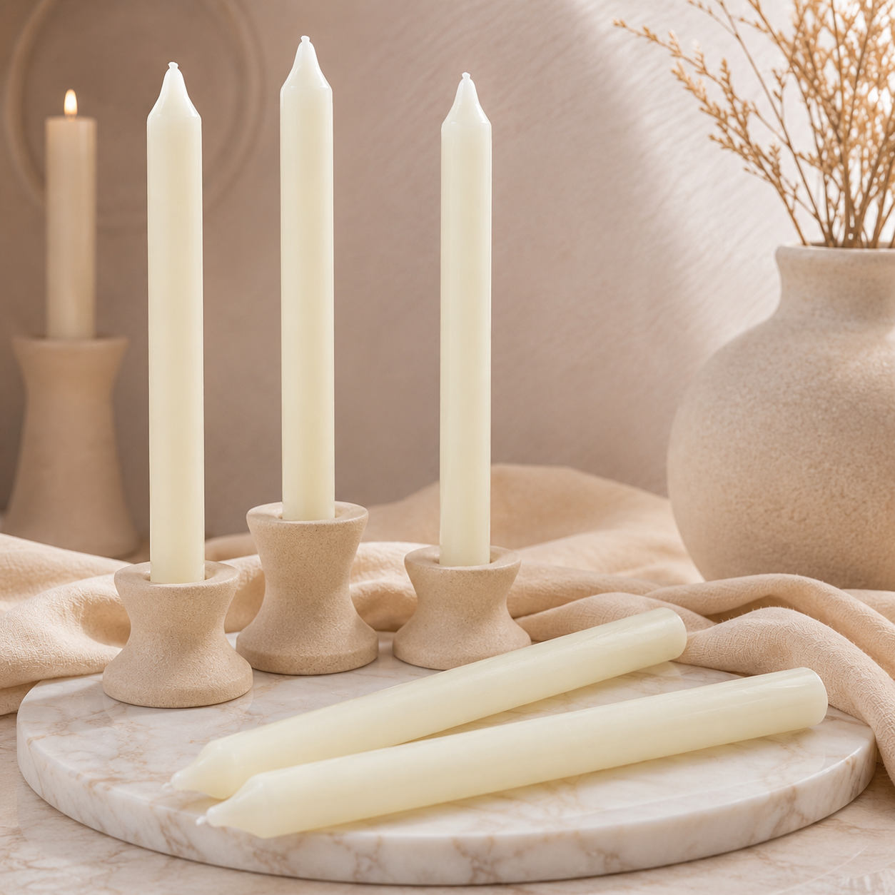 Lot de 10 Pièces - Set De Bougie de Table Blanche - Casita Collection