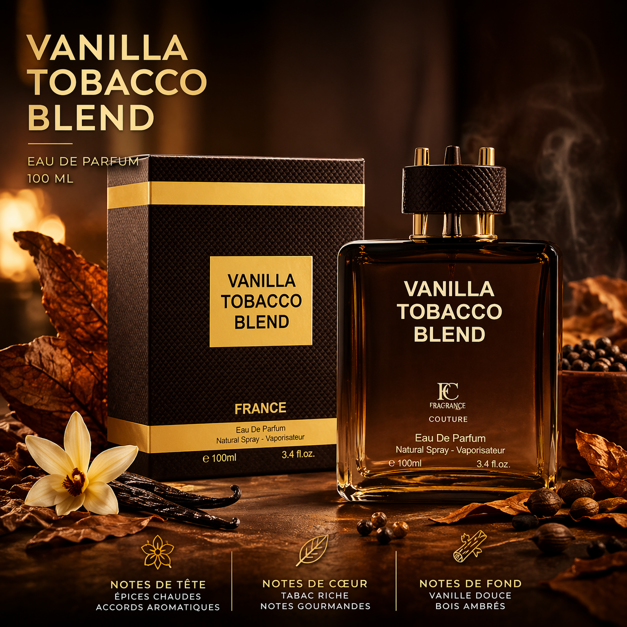 lot de 6 Pièces - Eau de parfum Vanilla tobacco blend 100 ML- Fragrance Couture