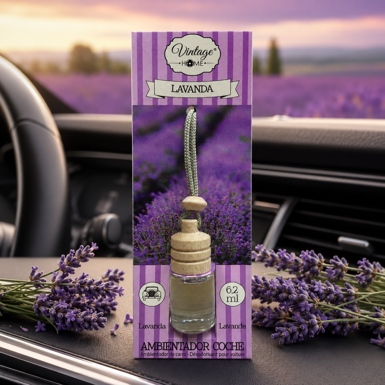 Lot de 12 Pièces - Désodorisant Voiture Lavande 6,2 ml - Vintage Home