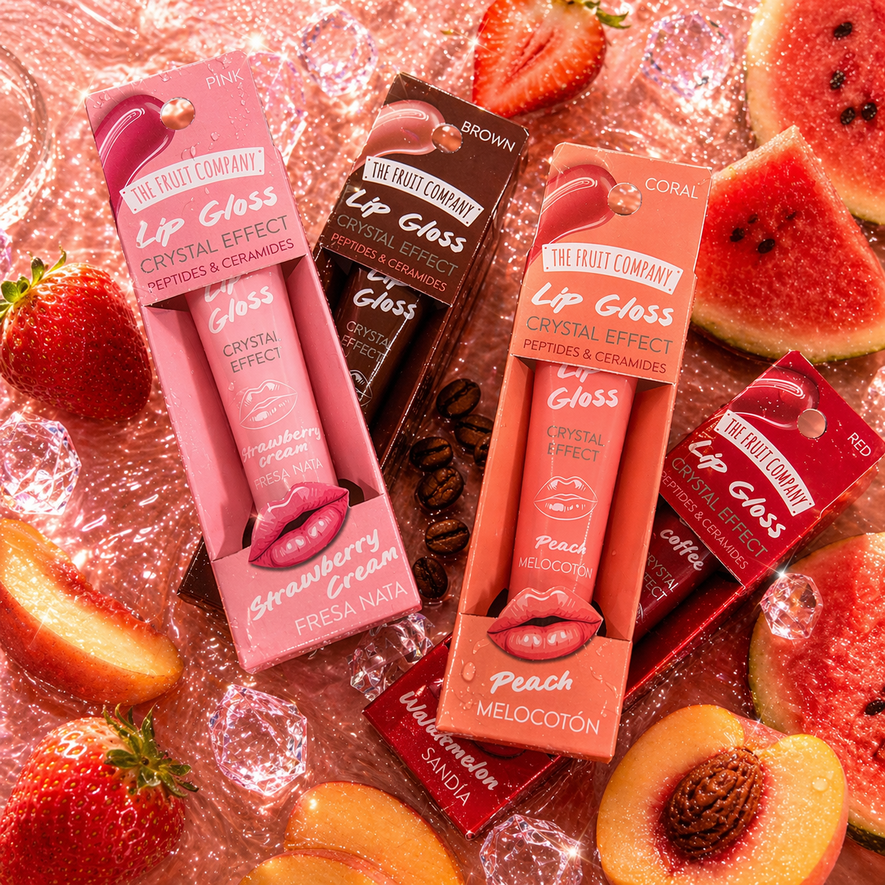 Lot de 12 Pièces - Lip Gloss Donut Effet Crystal Aux Peptide et Céramide Parfumé - The Fruit Company