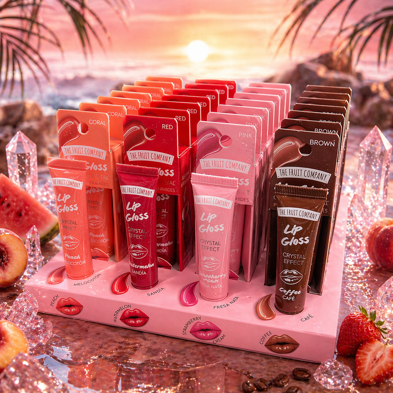 Lot de 12 Pièces - Lip Gloss Donut Effet Crystal Aux Peptide et Céramide Parfumé - The Fruit Company