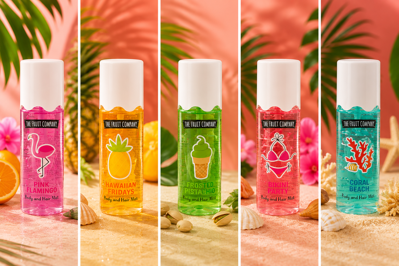 Lot De 10 Pièces - Brumes Parfumées Corps & Cheveux The Fruit Company 90 ml – Format Voyage – 5 Parfums X2