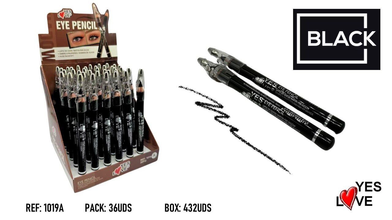 Lot de 36 (0,45€ la pièce) Crayon Gras Yeux Sourcils Noir + Taille Crayons - YES LOVE 1019A